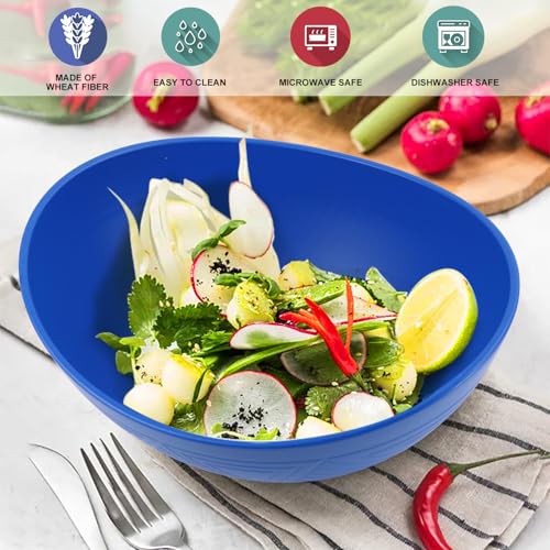 Wrova Large Wheat Straw Bowls,Big Salad Bowls set of 2,Unbreakable Serving Bowls Microwave & Dishwasher Safe, Alternative for Plastic Bowl Sets for Kitchen.Blue - color: Blue, size: 2 Pack