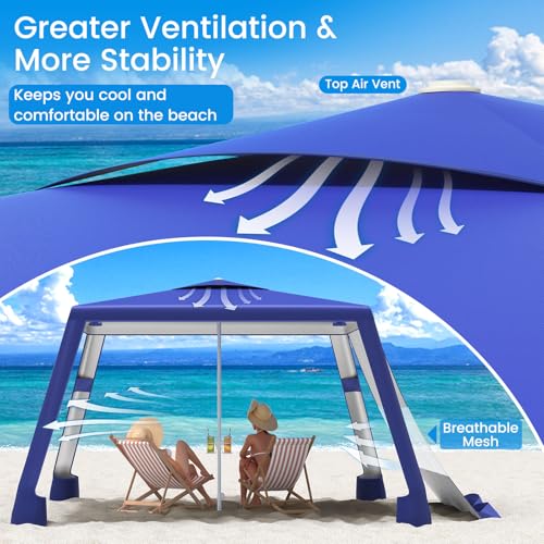 MoKo Beach Cabana, 8'×8' Large Beach Canopy with Side Wall, UPF 50+ Protection Easy Setup Beach Tent Sun Shelter, Adjustable Height Wind Resistant Cabana Beach Tent for Whole Family, Navy Blue - color: Navy Blue