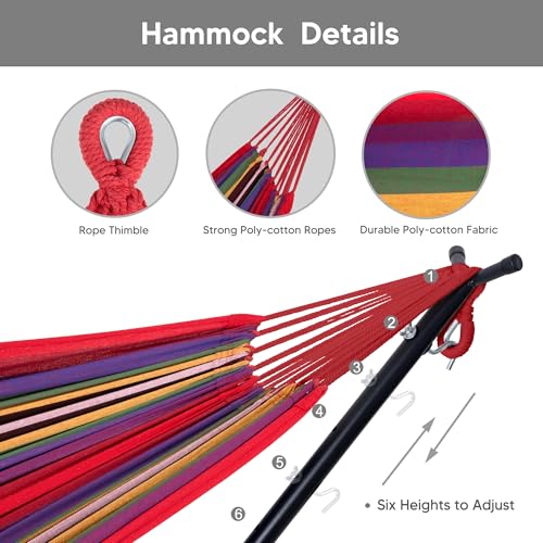 SUNCREAT 2-in-1 Convertible Backyard Fabric Hammock with Stand, Large Hammocks for Outside, Red Stripes - color: A-red Stripes