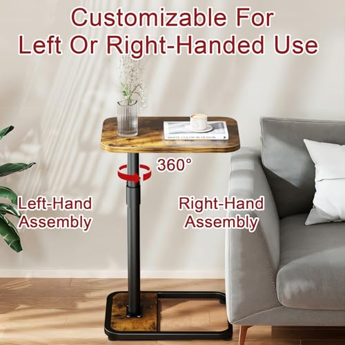 GOYLSER C-Shaped Tables Small Swivel End Table, Height Adjustable Side Tables Living Room, Rotating Snack Couch Wooden Tv Trays for Eating On Couch, Rustic Brown - color: Rustic Brown, style: Standard C Table