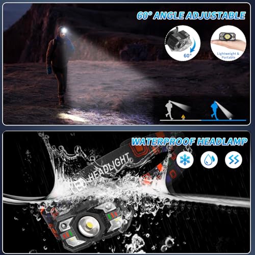 Staaricc Headlamp Rechargeable, LED Headlamp with Red Light, 2Pack Headlamps for Adults, Head Lamps LED Rechargeable, Headlight Motion Sensor, Head Lights for Forehead Hardhat Running Hunting Camping
