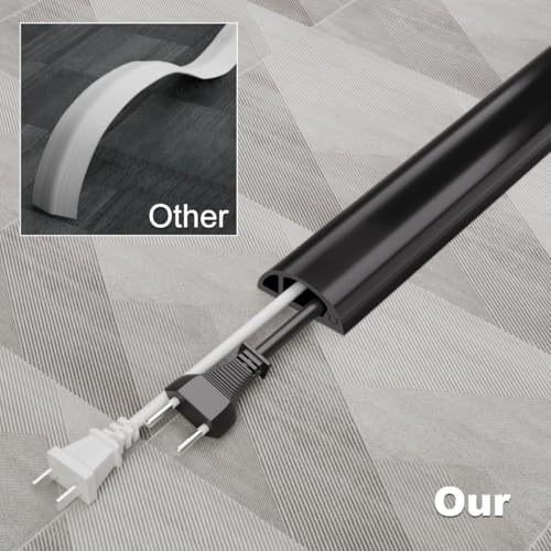 Kneelisa 4FT Side-Open Extension Cord Covers for Wires on Floor,Silicone Power Cable Protector Cord Hider Management Strip,Hide Electric Wire on Carpet,Chord Runner Protective Safety,Black - color: Black, size: 4 Feet