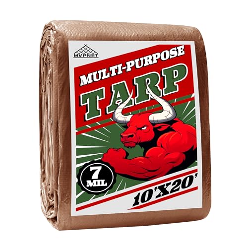 Tarp 10x20 ft 100% Waterproof 7mil Durable Grommets and Reinforced Edges,Uv Resistant,Green/Brown Tarp,Emergency Rain Shelter,Outdoor Cover and Camping Use -by MVPNET - size: 10x20