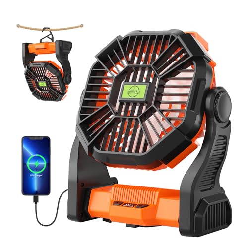 Portable Fan Rechargeable Battery Powered Fan,270°Pivot Cordless Battery Operated Camping Fans with LED Light & Hook,USB Personal Fans Outdoor Camping Essentials for Tent Beach Travel Reading - color: Orange