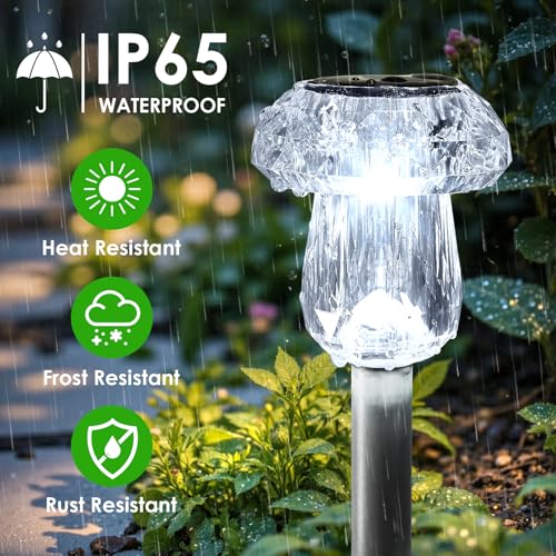 Mancra Solar Pathway Lights Outdoor, 8 Pack Mushroom Solar Lights Outdoor Waterproof Dusk to Dawn Solar Garden Lights for Yard Walkway Garden Decor, Cool White - color: Cool White
