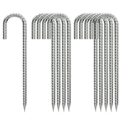 Rebar-Stakes-12-Inch, Ground Stakes Heavy Duty J-Hook Galvanized Anti-Rust Heavy Duty Ground Anchors for Garden Dog Fence Chicken Coop Christmas Decorations Deer Fence 10pcs - color: Silver-J-HOOK, size: 10pcs