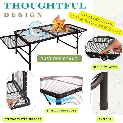 Folding Table w/ Carry Bag, Paper Towel Holder, Garbage Holder, Wing Panels, 3x2 FT Foldable Table for Portable Grill, Picnic, Outdoor, Beach, Small Folding Table Adjustable Height,Camping Table, BBQ