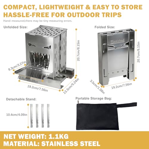 Survival Stove for Camping Cooking, Portable Wood Burning Stove, Stable Stainless Steel Foldable Camp Stove, Emergency Outdoor Cooking Stove No Gas Required, Compact Bushcraft Stove