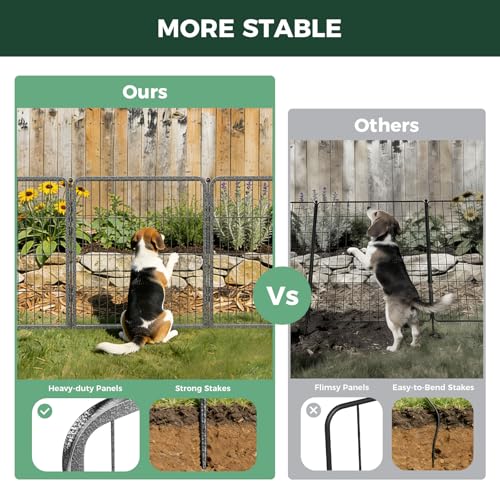 FXW Garden Fence Outdoor for the Yard – 32in(H) x 18.2ft(L) Heavy Duty Metal Animal Barrier for Dog, No Dig Decorative Dog Fence, 8 Panels, Silver - color: Silver, size: 32"H