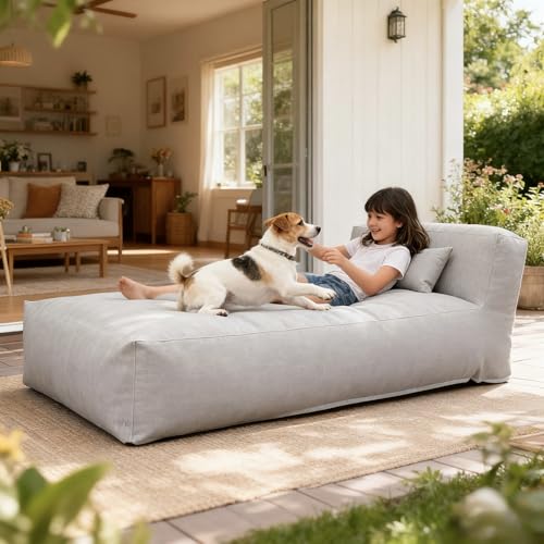 Outdoor Bean Bed Chair Sun Lounger, Outdoor Couch Sofa for Patio & Pool, Foam Filling Day Bed Furniture, Comfy Lazy Sofa for Outside, Water-Resistant Seating (Light Gray, 70'' L) - color: Light Gray, size: 70'' L Standard Back