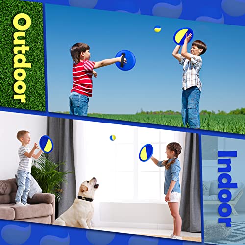 Charniol Kids Toys Toss and Catch Game Set Beach Game Outdoor Ball Sports Games Toss and Catch Ball Nylon Toys for Kids Adults(Blue Yellow,12 Paddles 6 Balls) - color: Blue Yellow