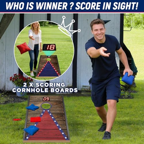 Electronic Cornhole Board Set (4x2ft, 3x2ft, 2x1ft) - Automatic Scoring Corn Hole Game for Adults & Kids - Infrared Sensing Wood Set with 8 Bags & Carry Case for Backyard, Party & Tailgates - size: 3 x 2 ft