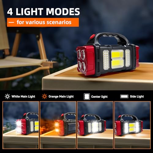 Solar Handheld Flashlight, 4 Lighting Modes Rechargeable LED Work Light, USB-C & Solar Powered Portable Lantern,Emergency Camping Light for Outdoor, Hiking, Power Outage (Silver-2pcs) - color: Silver-2pcs