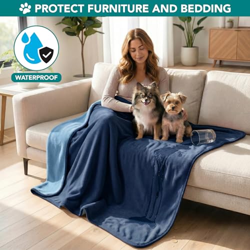 PetAmi Waterproof Dog Blanket for Medium Large Pets Dogs Cats, Pet Couch Cover Protector for Furniture, Reversible Washable Soft Fleece Cat Blanket for Bed Couch Sofa, 40x60 (Navy/Blue) - color: Navy/Blue, size: Large (40x60)