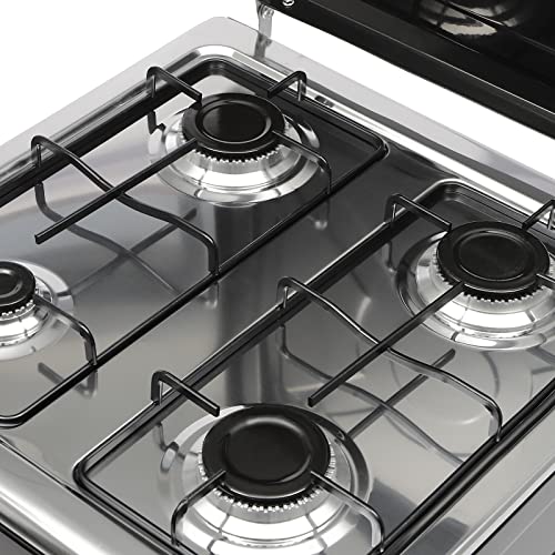 4 Burner Gas Stove Portable Outdoor Stove with Removable Storage Stand, Heavy Duty Stainless Steel Propane Gas Cooker with Wind Blocking Cover for Camping Picnic Home RV Cooking (no hose)