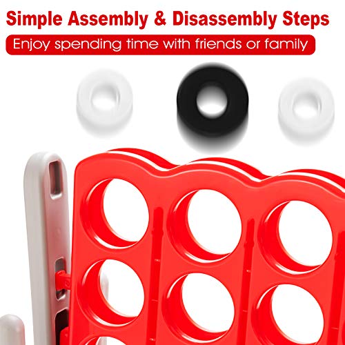 Costzon Giant 4-in-A-Row, Jumbo 4-to-Score Giant Game Set for Kids & Adults, Indoor Outdoor Yard Connect Game, 3.5FT Tall with 42 Jumbo Rings & Quick-Release Slider, Perfect for Family & Party Games - color: Red/Gray