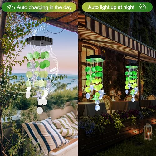 Solar Shell Gift for Mom Grandma Girls, White & Green Solar Christmas Wind Chimes for Outside, Outdoor Decorative Mobile Lights for Garden, Yard, Patio, Window, Party, Christmas Decorations - color: White & Green