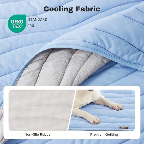 ZOMISIA Dog Cooling Mat XXL for Kennel Crate - Thin Portable Pet Cooling Pad, Breathable and Washable Cool Fiber with Non-Slip Bottom, Outdoor Use for Summer, 47x29, Blue - size: 47''x29''(XXL-Crate)