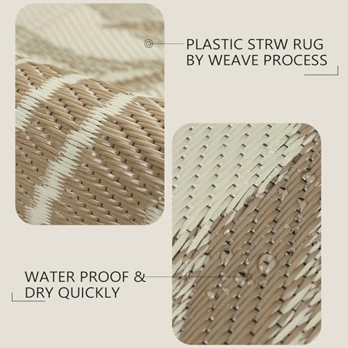 famibay 5x8 Outdoor Rug Waterproof Plastic Straw Rug Reversible Patio Rug Outside Camping Rug Patio Mat Lightweight Foldable Outdoor Carpet for Patio Balcony Deck Camping(Brown) - color: Brown & Beige, size: 5' x 8'