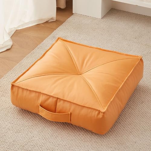 Extra Thick Floor Cushion Booster Cushion,6" Thick Faux Leather Seat Pad Portable Meditation Cushion,Square/Round Bean Bag Cushion for Living Room Bedroom (Square-Orange,20x20x6inch) - color: Square-orange, size: 20x20x6inch