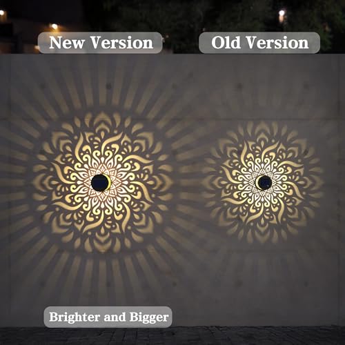 4 Pack Large Solar Fence Lights Metal Solar Powered Outdoor Wall Deck Step Lights Mandala Theme Waterproof Fence Light for Garden Post Patio Backyard Yard Decor, Gardening Gifts for Women Mom Grandma - color: Mandala-L, size: 4 Pack