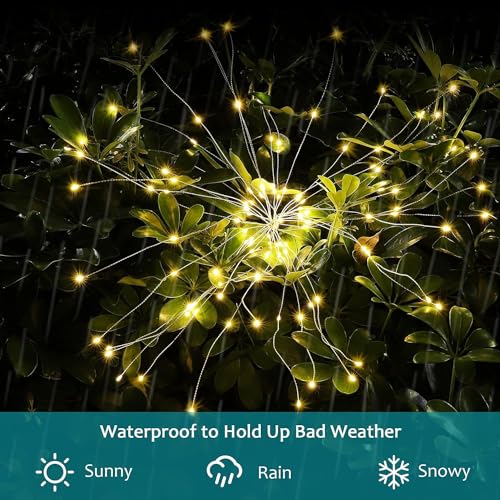 JJGoo Solar Firework Lights, 2 Pack 150 LEDs 2 Lighting Modes Solar Lights Outdoor Waterproof for Garden Patio Walkway Pathway Party Wedding Christmas Decorative - Warm White - color: Warm White, size: 2 Pack 150 Leds