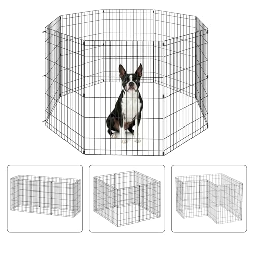 NChanmar Pet Dog Palypen Foldable Portable Metal Dog Fence Pet Exercise Pen Outdoor & Indoor Puppy Palypen Kennel 36 Inch Height 8 Panels w/Door for Camping Yard Lawn and BBQ, Black - size: 36 In