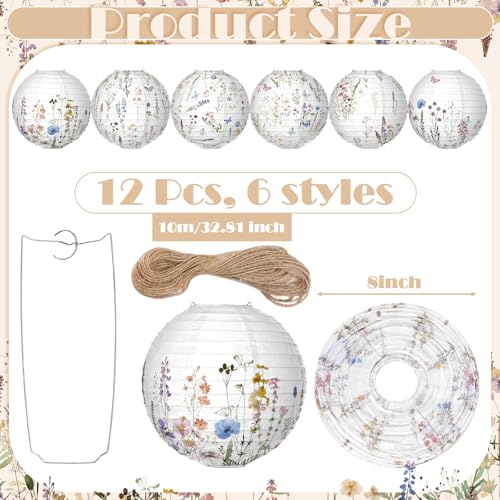 Rossesay 12 Pcs Multicolored Wildflowers Paper Lantern 8 Inch Spring Floral Hanging Lantern Indoor Outdoor Decorative Round Hanging Decor Ornaments for Holiday Xmas Party Baby Shower Birthday - color: Multicolored, size: Wildflowers