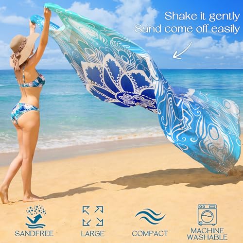 BYDOLL Beach Blanket Waterproof Sandproof Large Sand Free, 78''X81'' Oversized Sandless Lightweight Blanket Picnic Mat for Beach Travel Camping Hiking with Stakes - color: Floral Mandala, size: 78"X81"