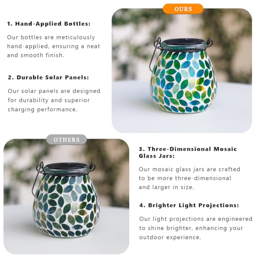 Starsoul 4 Pack Solar Lanterns Outdoor Waterproof, Unique Green Mosaic Glass Solar Garden Lights, Decorative Outdoor Lantern for Outside Patio Pathway Porch Yard Table - color: Green-4PC