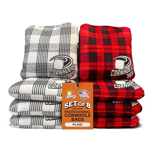 Cornhole365 Themed Cornhole Bag - All-Weather, Heavy-Duty & Durable Polyester Fabric, Resin Filling, Double-Stitched Duck Cloth - Professional Cornhole Bean Bags for Indoor & Outdoor Use - Set of 8 - color: Plaid