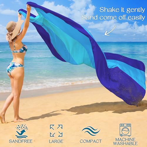 BYDOLL Beach Blanket 78''×81'' 4-7 Adults Oversized Lightweight Waterproof Sandproof Beach Blanket Large Picnic Mat for Travel Camping Hiking Picnic(78" X 81", Blue-Mixed) - color: Blue5, size: 78"X81"