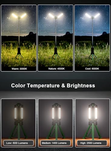 15000mAh Rechargeable Telescopic Camping Light, Portable Flashlight & Lantern with Reinforced Tripod Base, Height Adjustable Dimmable Tent Light, Power Bank for Outdoor BBQ, Hiking, Job Site, Green - color: Green