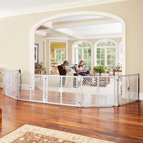 Toddleroo by North States - Superyard Duo Extra Wide Baby Gate & Play Yard: 6 Panel Playpen - Included Wall Mount Kit - Made in USA - 38.5 to 201 Inches W - 26 Inches T - Light Gray - color: Light Gray, size: 26 Inch
