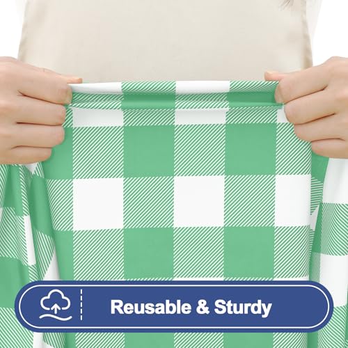 Smiry Picnic Table Cloth 2 Pack, Waterproof Elastic Fitted Tablecloths for 18x72 Rectangle Tables, Washable Polyester Buffalo Plaid Tablecloth for Camping & Outdoor (Sage Green & White, 18" x 72") - color: Sage Green and White, size: 18" x 72"