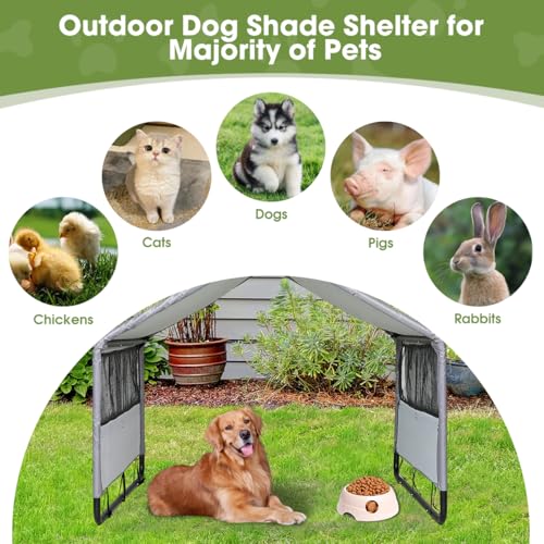 Outdoor Dog Shade Tent for Small Dogs 25.6" D x 29.5" W x 25.6" H, Outside Sun Rain Waterproof Canopy, Pet Dog Shelter with Breathable Mesh Windows for Small Animals and Livestock, Grey