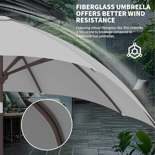 Kingdura 10FT Outdoor Patio Umbrella, Market Table Umbrella with Push Button Tilt and Crank, 8 Sturdy Fiberglass Ribs, UV Protection for Pool, Lawn, Deck, Backyard, Garden (Light grey) - color: Light grey, size: 10 Ft