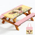 Picnic Table Cover with Bench Covers Elastic Edges, Outdoor Patio Camping Essentials 72 Inch 3PCS, Waterproof Camping Fitted Tablecloth with Handbags (Pink check daisy cow) - color: Pink checkered cow