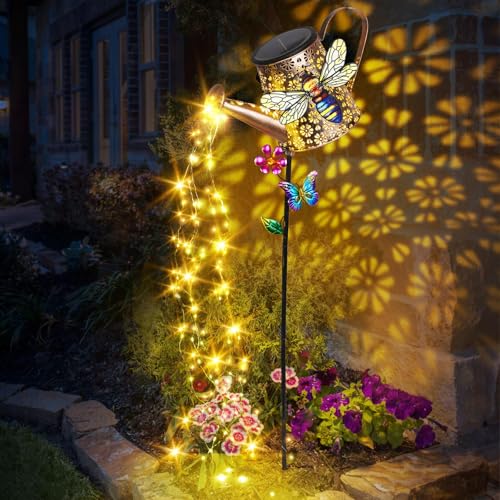 Solar Watering Can with Lights Outdoor Garden, 41in Large Bee Garden Stake Lights, Waterproof Decoration for Yard Lawn Pathway, for Mom Grandma Women Birthday Gardening Gift - color: Bee-Yellow