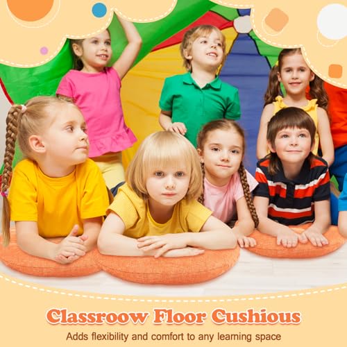 Fumete 8 Pcs 16 Inch Round Floor Cushions for Kids and Toddlers, Flexible Seating Classroom Furniture Floor Pillow for Home, Daycare, Preschool, Yoga and Meditation (Orange) - color: Orange