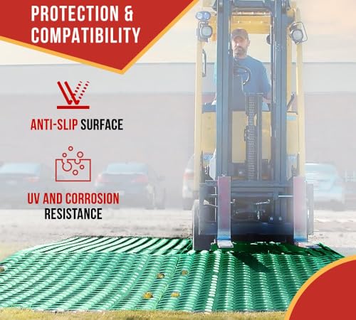 Mytee Products 4' x 8' Green Ground Protection Mats with Double Sided Diamond Plated Tread Design - High-Density Polyethylene Mat, Easily Supports 120 Ton Loads on Lawns, Dirt, and Any Other Areas - color: Green, size: 1 - Pack