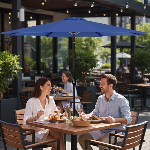 Simple Deluxe 9' Patio Umbrella Outdoor Table Market Yard Umbrella with Push Button Tilt/Crank - color: Blue, size: 9ft 2Pack