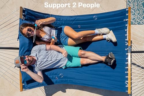 SUPERJARE Curved-Bar Hammock with Stand, 2 Person Heavy Duty Hammock Frame, Detachable Pillow & Portable Carrying Bag, Perfect for Outdoor & Indoor, Navy Blue - color: Navy Blue