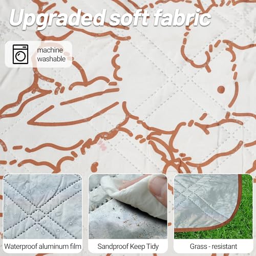 Extra Large Picnic Blanket 78" X 59" Foldable Washable Waterproof Sandproof Soft Cute Picnic Blankets Outdoor Picnic Mats for Camping Beach Blankets Party Park Accessories (All Rabbits 78" X 59")