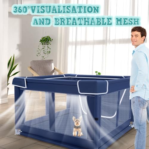 XVISHX 42x42 Inches Puppy Playpen with Gate, Dog Playpen for Puppies or Small Dogs, DogFence Pet Playpen for Indoor & Outdoor, Sturdy Safety DogPen with Thickened Fabric, High-Strength Nylon Wire Mesh - style: Without Cover