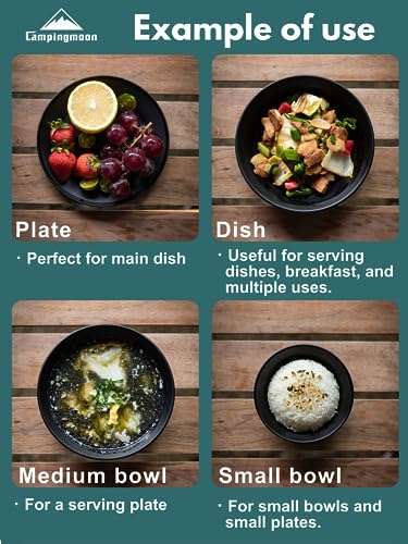 CAMPINGMOON Camping Tableware Set Stainless Steel Camping Plates Bowl Stackable Outdoor Dinnerware Canvas Carry Case Camping Hiking Picnic - color: Black (titanium oxide coating)
