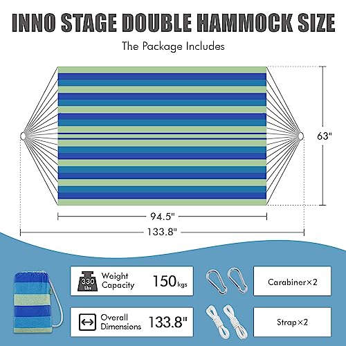 2 Persons Hammock - Portable Camping Bed for Patio, Backyard, Porch, Outdoor and Indoor Use - Soft Cotton Hammock with Carrying Bag - color: Blue Green, size: XX-Large