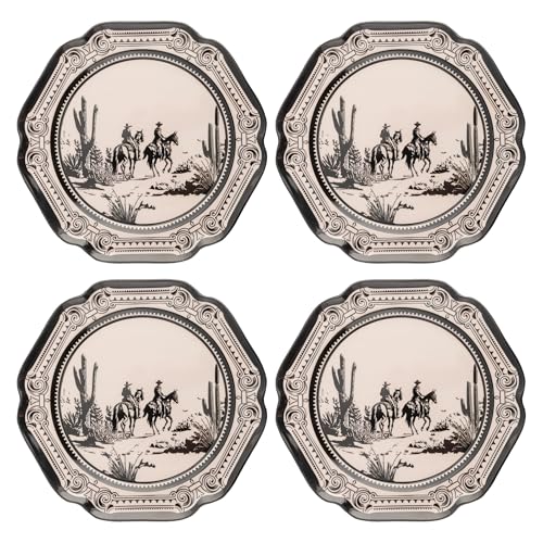 Karma, 8.75 inches Melamine Salad Plates Set of 4, Reusable Dishwasher Safe Plates for Outdoor and Indoor, Gothic Cowboy - color: Gothic Cowboy