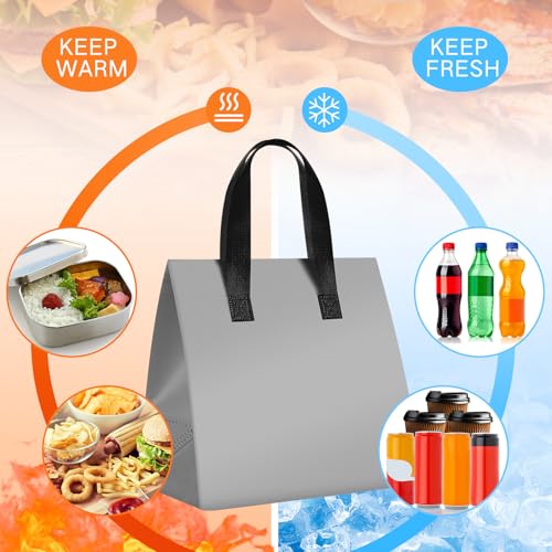 Kacctyen 50 Pcs Insulated Take Away Bags Bulk Thermal Insulation Food for Coffee Milk Tea Pizza Hot Cold Food Delivery Cooler Bag for Catering Restaurant Grocery Picnic, 9.5" x 9.5" x 6"(Grey) - color: Grey