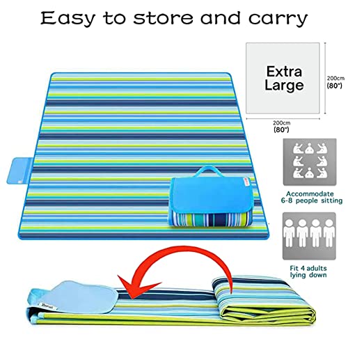 K Y KANGYUN Extra Large Picnic Blanket Outdoor Beach Blankets, Water-Resistant Foldable Sandproof Blankets Cute Picnic Mat for Beach, Camping Grass Lawn Park Mats (Blue, 80x80 in) - color: Blue, size: 6'8" x 6'8"